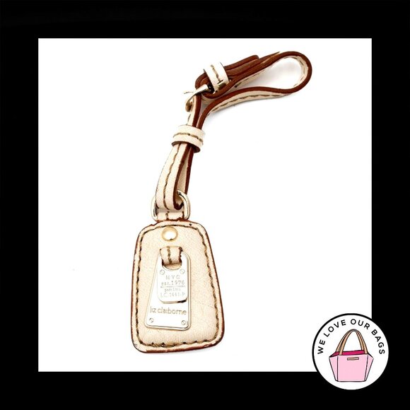 LIZ CLAIBORNE Ivory Cream Leather Strap Buckle Fob Bag Charm Keychain Hang Tag - Picture 1 of 2